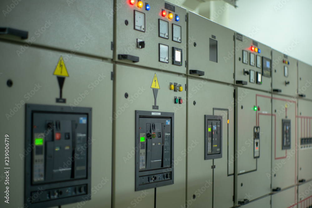 Closeup lighting indicator on the control carbinet in the electrical room. Closeup lighting indicator on the control carbinet in the electrical room.