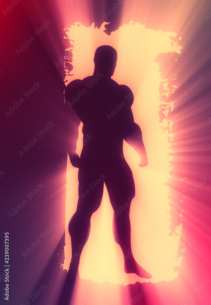 Bodybuilder silhouette. Muscular man posing. Sketch style illustration. Grunge brush stroke.