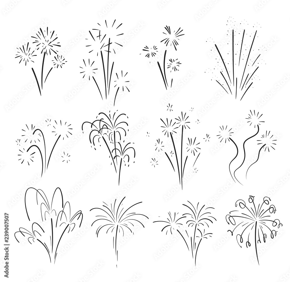 Hand drawn set of fireworks.