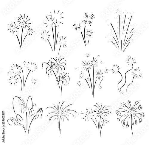 Hand drawn set of fireworks.