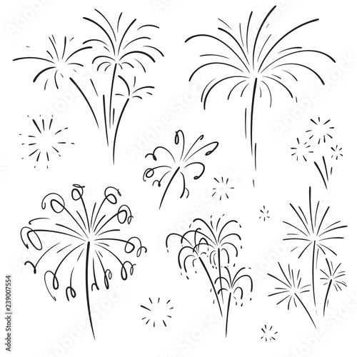 Hand drawn set of fireworks. photo