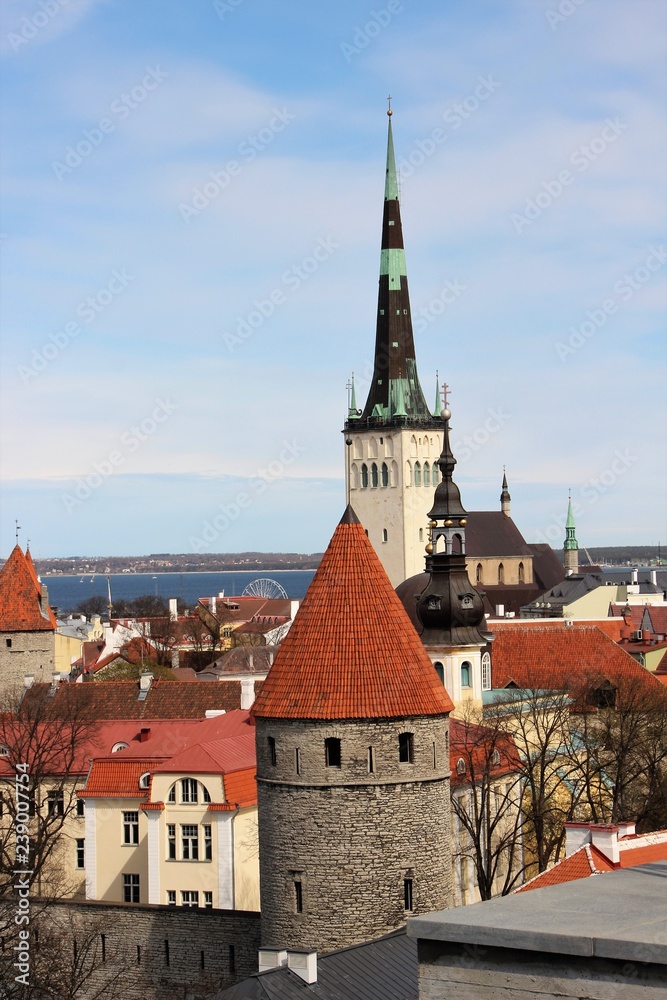 View of the towers and roofs of Old Tallinn from the fortress wall