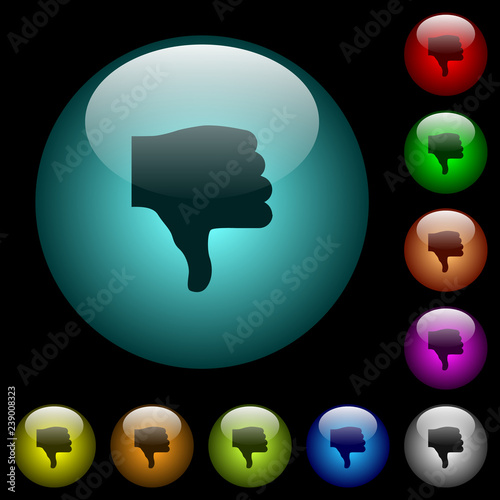 Thumbs down icons in color illuminated glass buttons