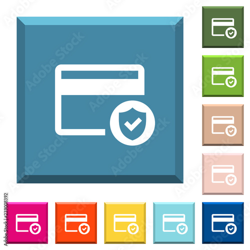 Safe credit card transaction white icons on edged square buttons