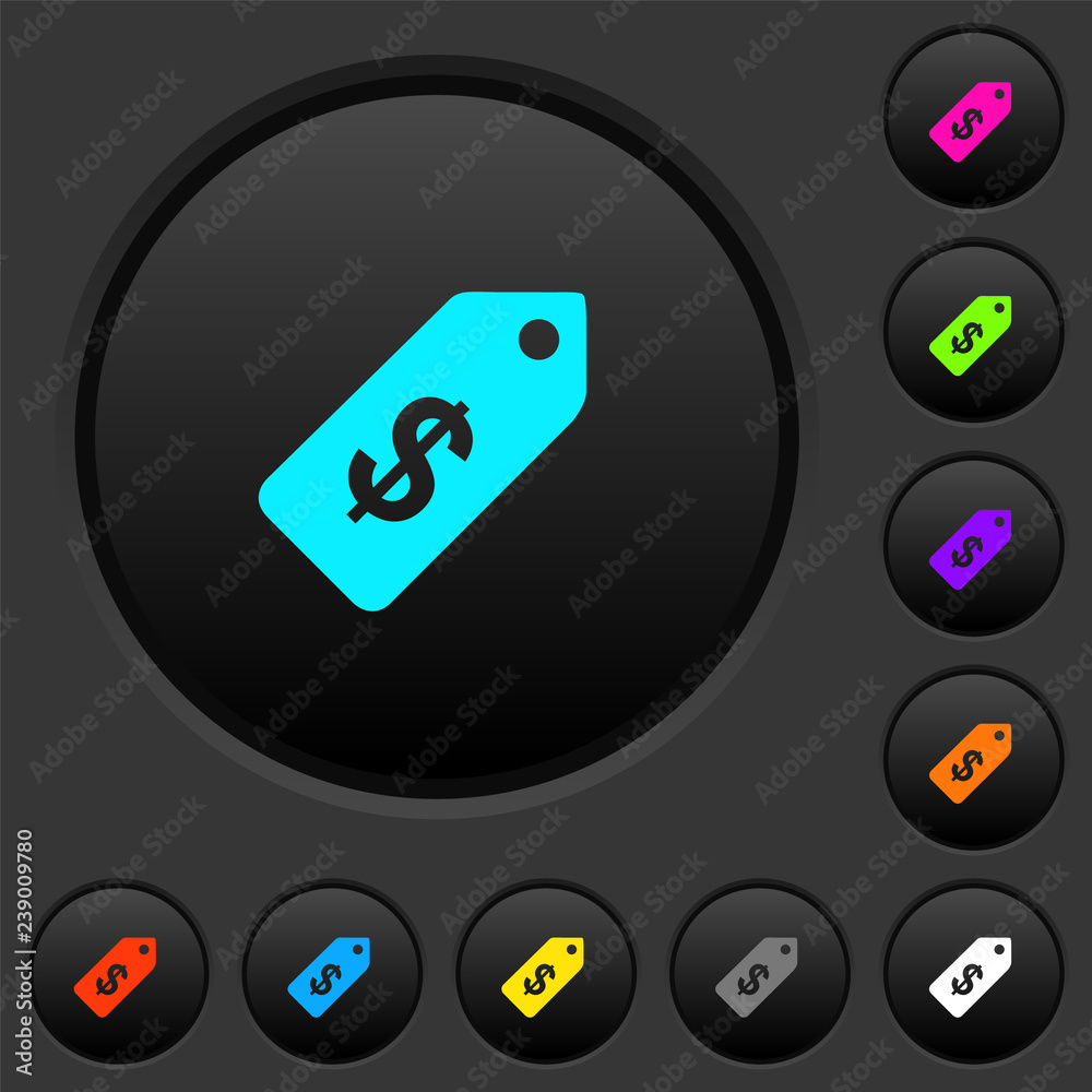 Dollar price label dark push buttons with color icons Dollar price label dark push buttons with color icons