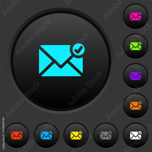 Mail sent dark push buttons with color icons