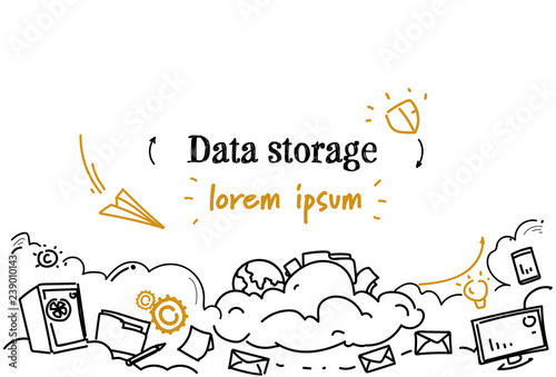 computing cloud business data storage concept sketch doodle horizontal copy space