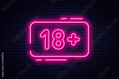 Neon sign, adults only, 18 plus, sex and xxx. Restricted content, erotic video concept banner, billboard or signboard