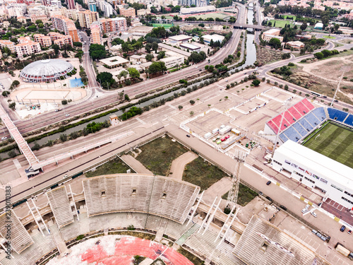 A drone view of old stadium and around area in Sardinia  photo