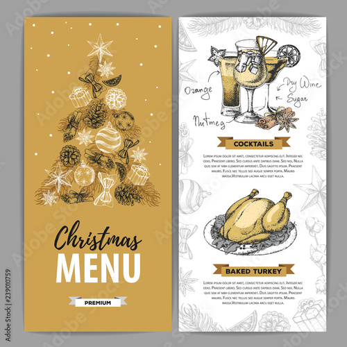 Hand drawing Christmas holiday menu design. Restaurant menu