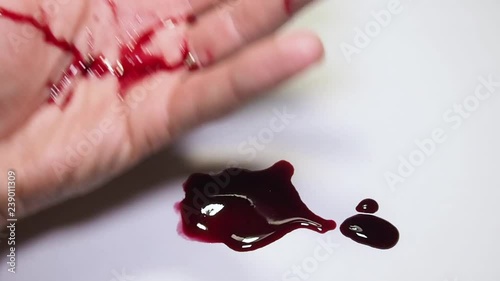 Hand with blood on white background.