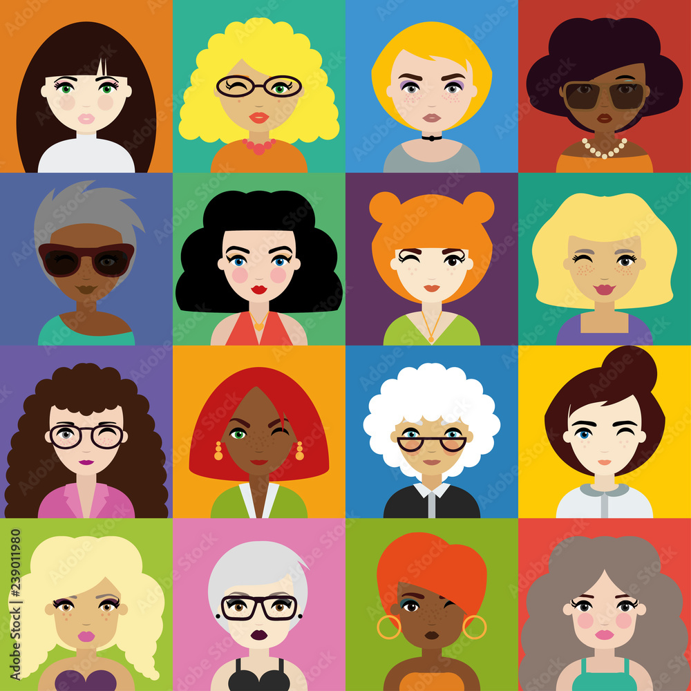 Set of Woman Avatar Icons in Flat Style Set of Woman Avatar Icons in Flat Style