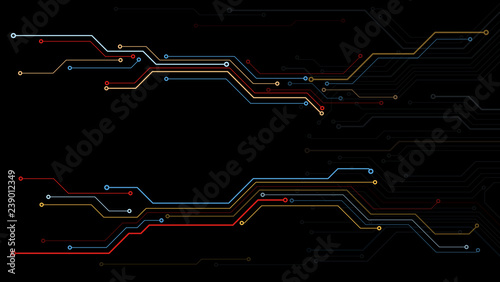 Circuit Board Technology Information Pattern Concept Vector Background. Modern Color Abstract PCB Trace Data Infographic Design Illustration.