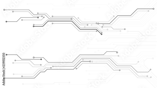 Circuit Board Technology Information Pattern Concept Vector Background. Grayscale Color Abstract PCB Trace Data Infographic Design Illustration.