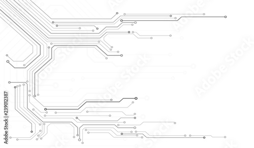 Circuit Board Technology Information Pattern Concept Vector Background. Grayscale Color Abstract PCB Trace Data Infographic Design Illustration.