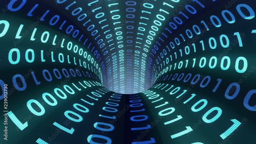 binary numbers data transfer wormhole funnel tunnel animation background new quality technological cool nice beautiful stock 4k video footage