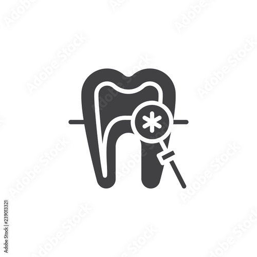 Caries treatment vector icon. filled flat sign for mobile concept and web design. Tooth and dental mirror tool simple solid icon. Symbol, logo illustration. Pixel perfect vector graphics