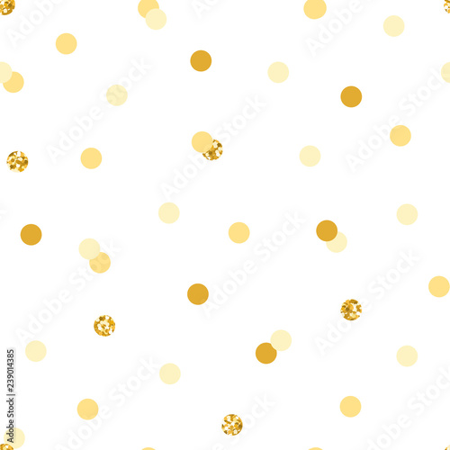 Gold glitter confetti vector seamless pattern (big circles).