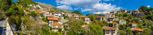 Panorama of Stemnitsa village, a popular winter destination in mountainous Arcadia in Peloponnese, Greece