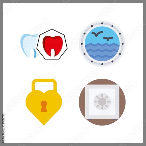 4 open icon. Vector illustration open set. spoiled tooth and padlock icons for open works