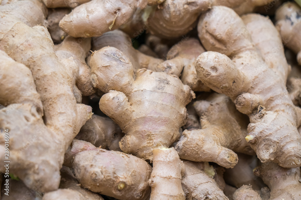 Fresh organic ginger on fresh market, healty food