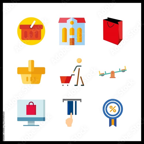 9 purchase icon. Vector illustration purchase set. online store and seesaw icons for purchase works