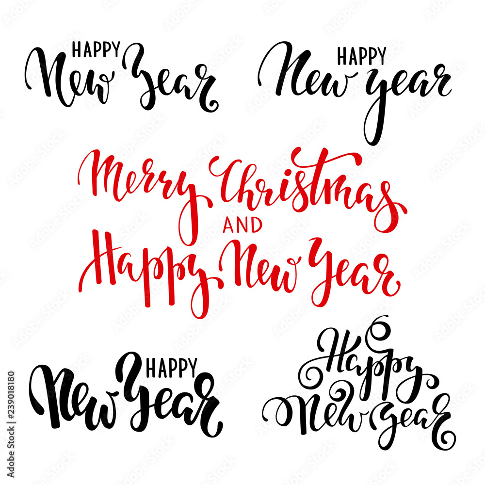 Happy New Year. Hand drawn creative calligraphy, brush pen lettering. design holiday greeting cards and invitations of Merry Christmas and Happy New Year, banner, poster, logo, seasonal holiday