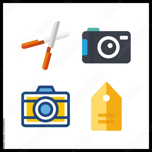 4 hobby icon. Vector illustration hobby set. pruners and photo camera icons for hobby works