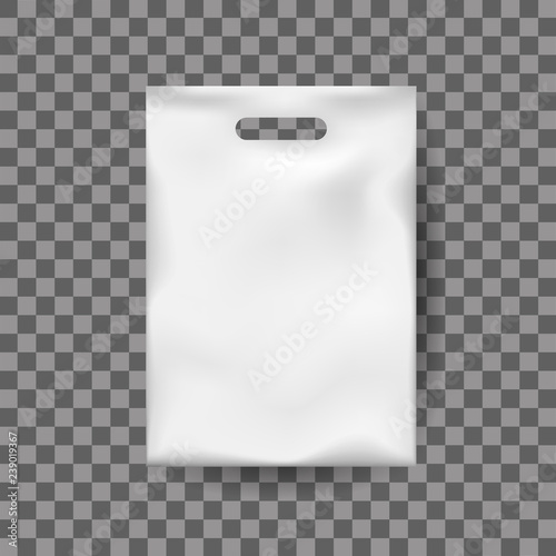 Realistic mock up, white plastic bag, packaging for food, goods.