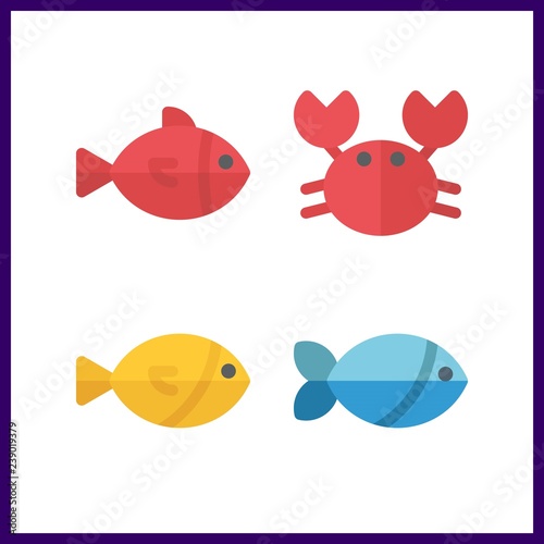 4 fishing icon. Vector illustration fishing set. fish and crab icons for fishing works