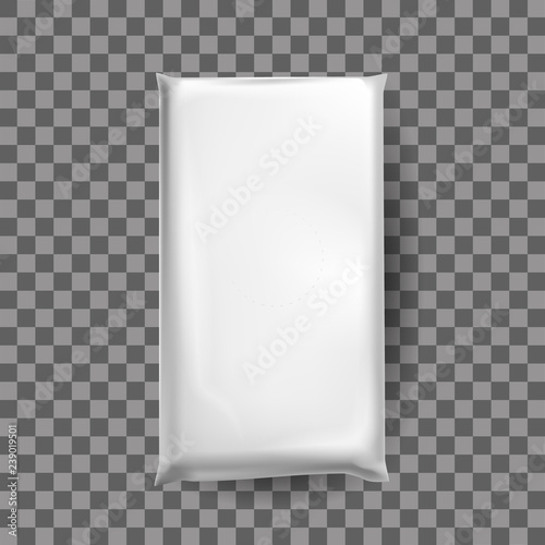Realistic mock up of white plastic packaging for food, goods.