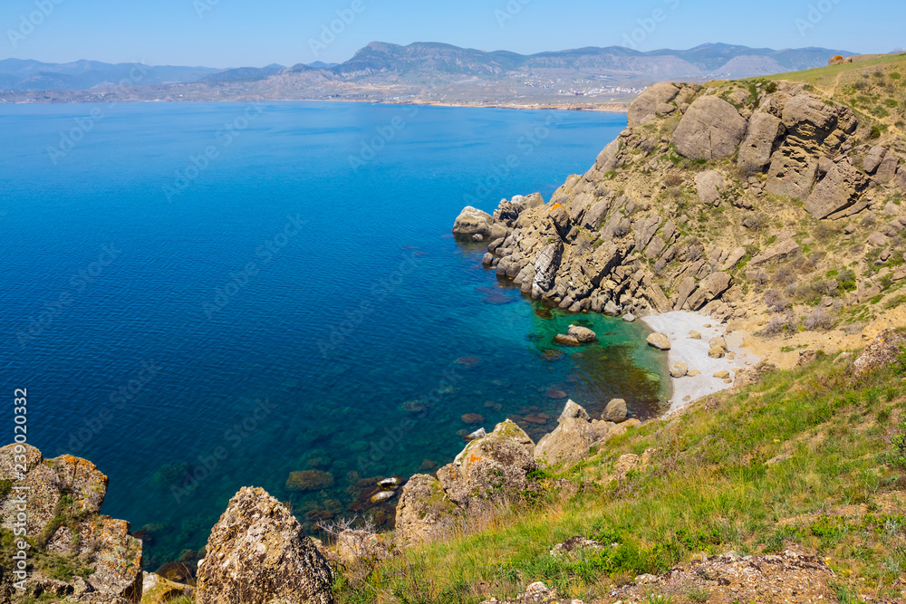 summer emerald sea bay, rocky sea bay landscape