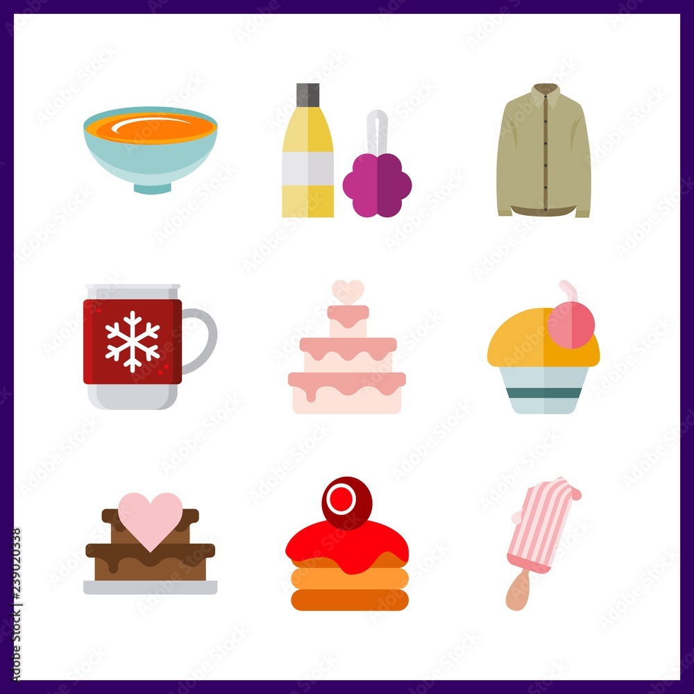 9 cream icon. Vector illustration cream set. cupcake and soup icons for cream works