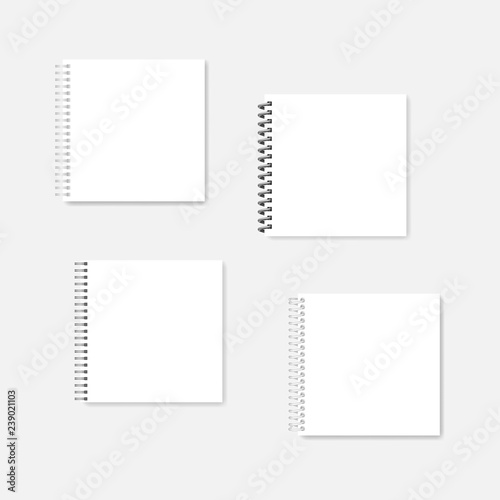 Square blank wire bound notebooks with different spirals, mock-up set