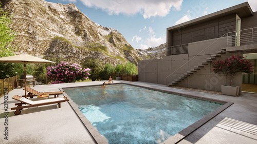 3D Render Of A Contemporary Villa And Outdoor Swimming Pool © Özgür Güvenç