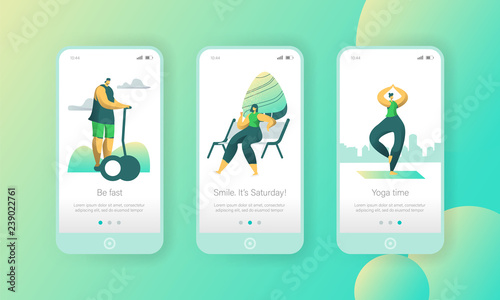 Active Weekend Lifestyle Mobile App Page Onboard Screen Set