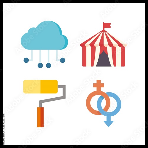 4 idea icon. Vector illustration idea set. playing tent and cloud computing icons for idea works