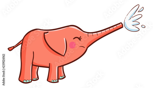 Funny and cute pink elephant spurt water - vector