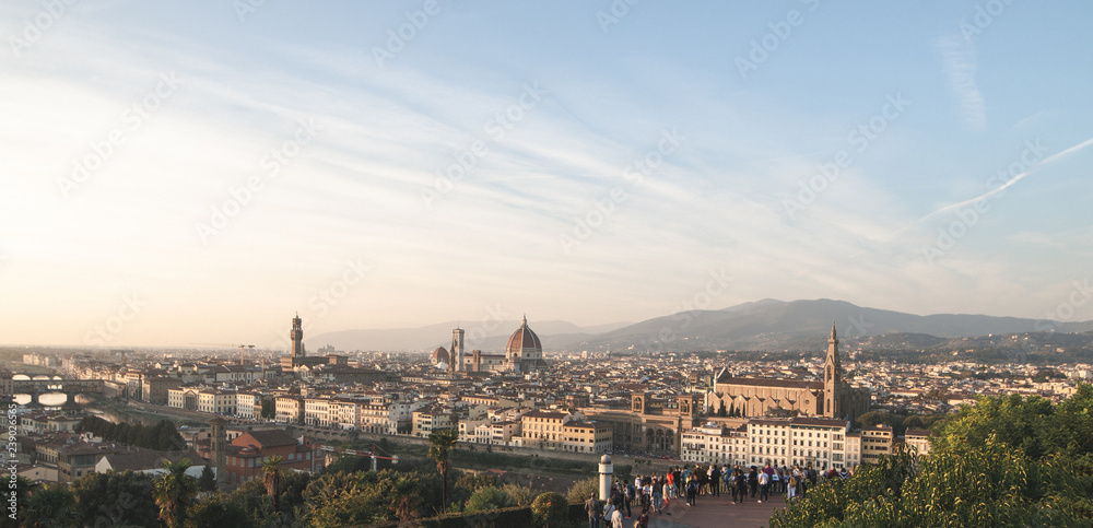 Unreal panoramic landscape of Florence, Italy from the viewpoint of the city at a beautiful time of day. Very beautiful landscape of Florence