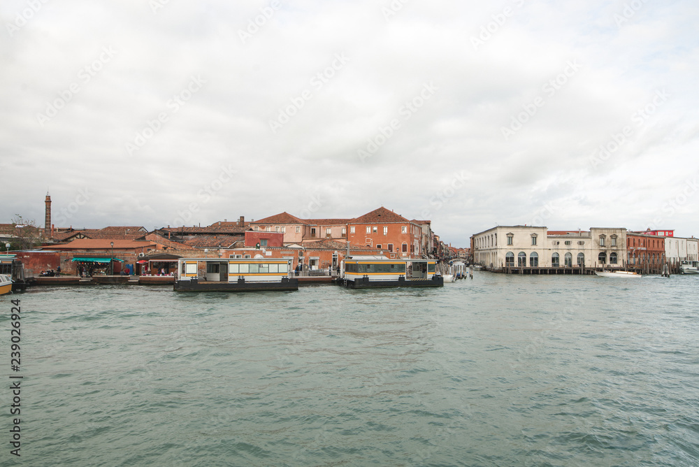 Architecture of Murano Island, view from the ship. Murano, Venice view from the sea.