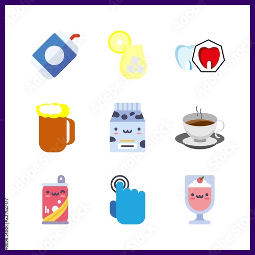 9 beverage icon. Vector illustration beverage set. lemonade and spoiled tooth icons for beverage works