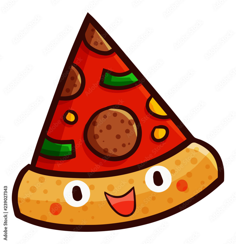 Funny and cute yummy pizza smiling ready to eat   vector Stock ...