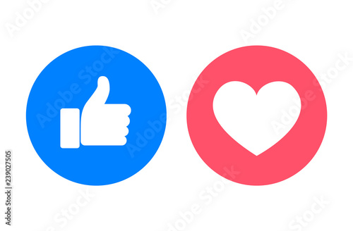 Thumb up and heart icons, vector illustration