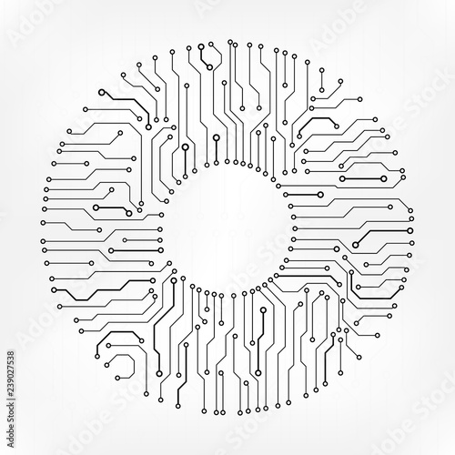 Circuit Board Technology Information Pattern Concept Vector Background. Grayscale Color Abstract PCB Trace Data Infographic Design Illustration.