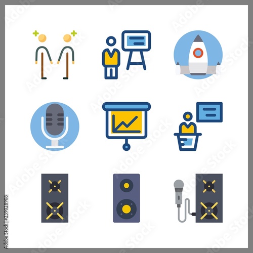 9 conference icon. Vector illustration conference set. lecture and startup icons for conference works