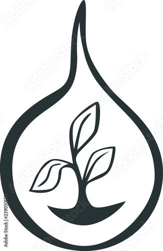 Sketch of a growing plant inside a water droplet by jziprian