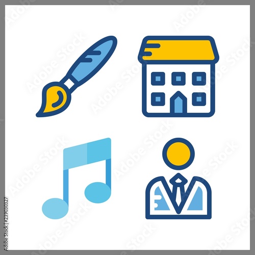 4 creative icon. Vector illustration creative set. musical note and paint brush icons for creative works