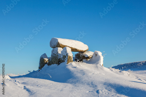 Ancient passage grave in a winter landscape