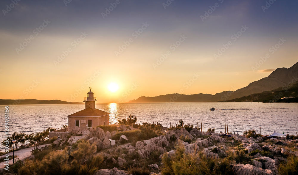 Beautiful sunset in Makarska, Croatia