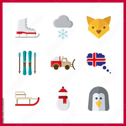 9 snow icon. Vector illustration snow set. ice skate and snowplow icons for snow works